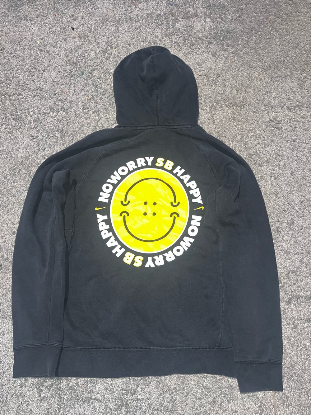Nike Black Hoodie with Yellow Smiley Graphic